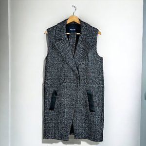 Madewell Black & White Tweed Wool Sleeveless Vest Snap Front Cinch Waist w/ Belt